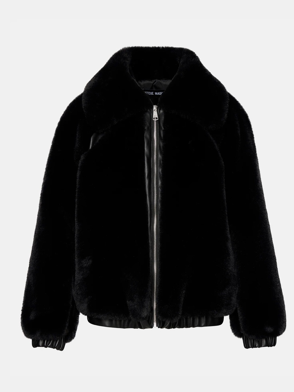 Steve Madden Black Faux Fur Zephrine Bomber Jacket Full Collar & Zip 2 Pocket XS - Picture 8 of 16